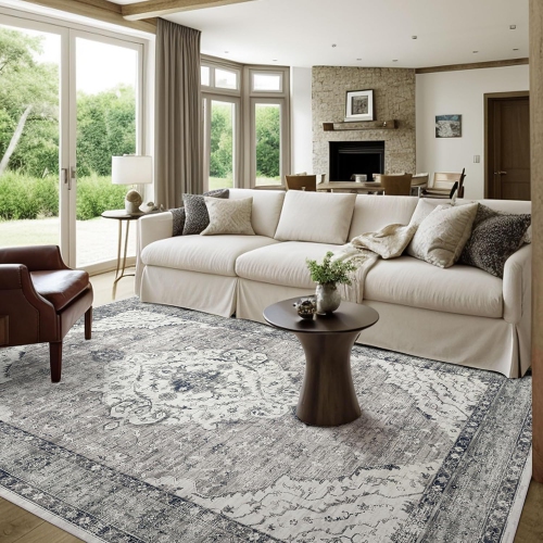 CoolHut Medium Vintage Floral Medallion Area Rug – Boho Oriental, Non-slip, Low pile, Machine washable, ideal for living room bedroom dining room