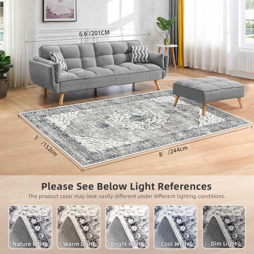 CoolHut Medium Vintage Floral Medallion Area Rug – Boho Oriental, Non-slip, Low pile, Machine washable, ideal for living room bedroom dining room