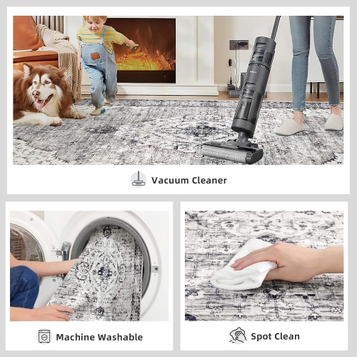 CoolHut Medium Vintage Floral Medallion Area Rug – Boho Oriental, Non-slip, Low pile, Machine washable, ideal for living room bedroom dining room