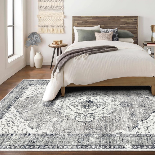 CoolHut Medium Vintage Floral Medallion Area Rug – Boho Oriental, Non-slip, Low pile, Machine washable, ideal for living room bedroom dining room