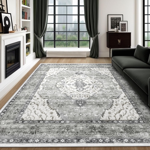 COOLHUT  Large Area Rug Living Room Rugs-Vintage Oriental Floral Medallion Boho, Low Pile Machine Washable Non-Slip, for Bedroom Laundry Room
