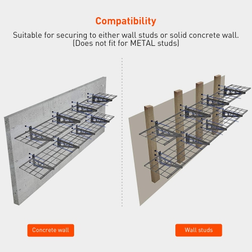 Paquet de 2 tablettes de rangement en hauteur pour garage 6 pi, tablette murale robuste pour garage, tablette flottante 12 x 72 po