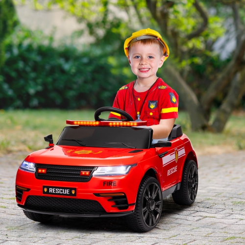 Qaba 12V 7Ah Battery Electric Car for Kids, Fire Fighting Ride on Car with Siren, Remote Control, 4 Spring Suspension Wheels, Transport Wheel, Music,
