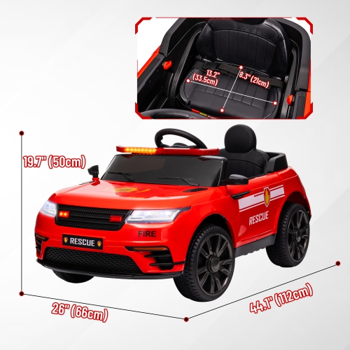 Qaba 12V 7Ah Battery Electric Car for Kids, Fire Fighting Ride on Car with Siren, Remote Control, 4 Spring Suspension Wheels, Transport Wheel, Music,