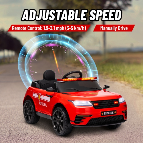 Qaba 12V 7Ah Battery Electric Car for Kids, Fire Fighting Ride on Car with Siren, Remote Control, 4 Spring Suspension Wheels, Transport Wheel, Music,