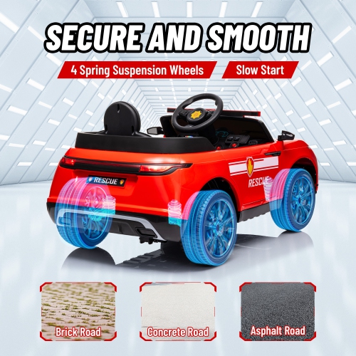Qaba 12V 7Ah Battery Electric Car for Kids, Fire Fighting Ride on Car with Siren, Remote Control, 4 Spring Suspension Wheels, Transport Wheel, Music,