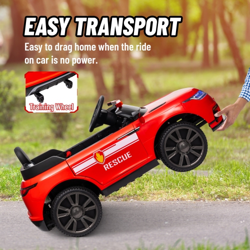 Qaba 12V 7Ah Battery Electric Car for Kids, Fire Fighting Ride on Car with Siren, Remote Control, 4 Spring Suspension Wheels, Transport Wheel, Music,