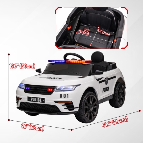 Qaba 12V 7Ah Battery Electric Car for Kids, Police Ride on Car with Siren, Remote Control, 4 Spring Suspension Wheels, Transport Wheel, Music, Light,
