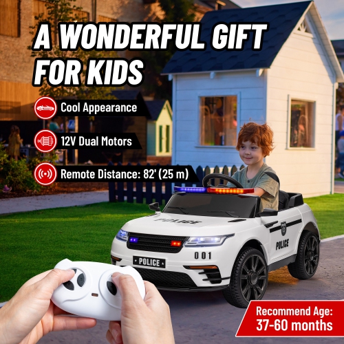 Qaba 12V 7Ah Battery Electric Car for Kids, Police Ride on Car with Siren, Remote Control, 4 Spring Suspension Wheels, Transport Wheel, Music, Light,