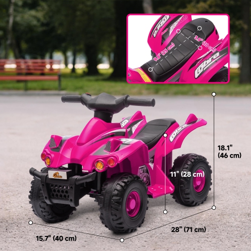 Qaba 6V 4.5A Kids ATV Quad, 4 Wheeler Electric Toddler Car Ride on Toys with MP3, Music, TF Card Slot, Gift for Boys Girls Ages 2-6 Years, Pink