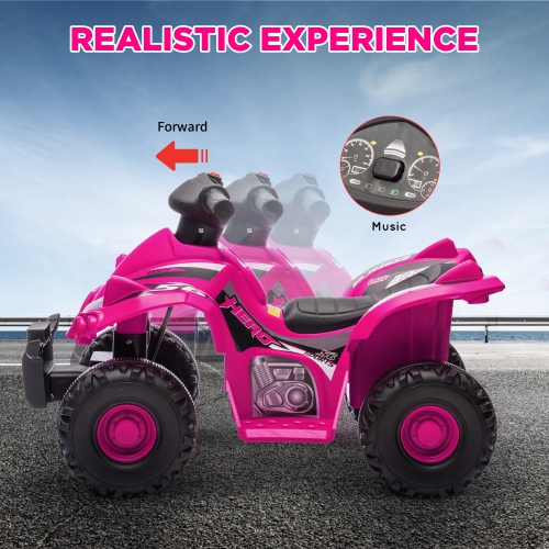 Qaba 6V 4.5A Kids ATV Quad, 4 Wheeler Electric Toddler Car Ride on Toys with MP3, Music, TF Card Slot, Gift for Boys Girls Ages 2-6 Years, Pink