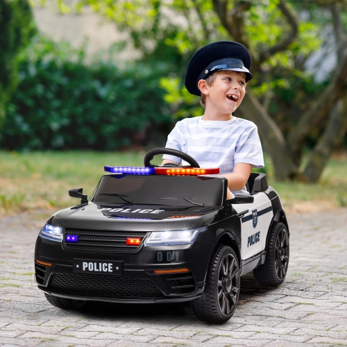 Qaba 12V 7Ah Battery Electric Car for Kids, Police Ride on Car with Siren, Remote Control, 4 Spring Suspension Wheels, Transport Wheel, Music, Light,