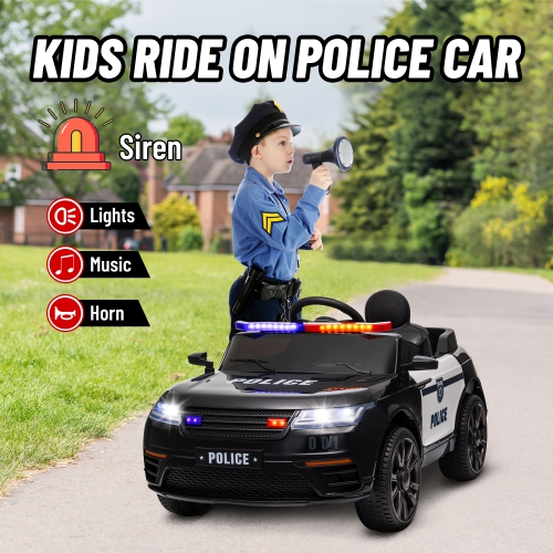 Qaba 12V 7Ah Battery Electric Car for Kids, Police Ride on Car with Siren, Remote Control, 4 Spring Suspension Wheels, Transport Wheel, Music, Light,