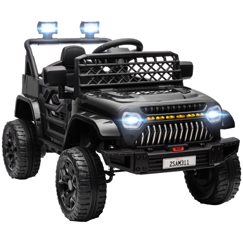 Qaba 12V Ride on Truck, Battery Powered Electric Car for Kids with Remote Control, Spring Suspension, 3 Speeds, USB Music Horn, LED Headlights, Black