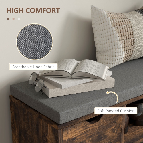 Banc à chaussures de HOMCOM avec rangement, banc d'entrée moderne rembourré avec tablettes ouvertes, tiroirs, pochette et coussin rembourré pour