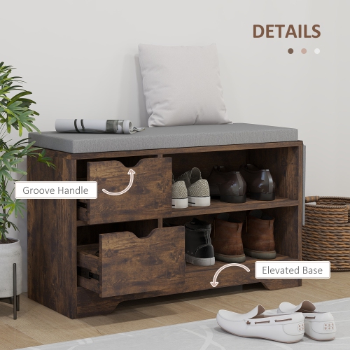 Banc à chaussures de HOMCOM avec rangement, banc d'entrée moderne rembourré avec tablettes ouvertes, tiroirs, pochette et coussin rembourré pour
