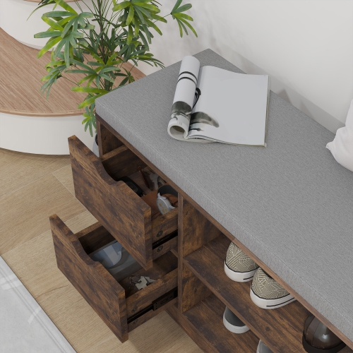 Banc à chaussures de HOMCOM avec rangement, banc d'entrée moderne rembourré avec tablettes ouvertes, tiroirs, pochette et coussin rembourré pour