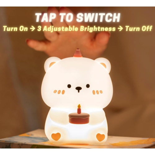 YOULIGHTS Bear Night Light, Bear Lamp, Cake Night Light for Nursery, Soft Silicone Lamp Cute Night Light, Dimmable and Rechargeable for Nursery,Kids