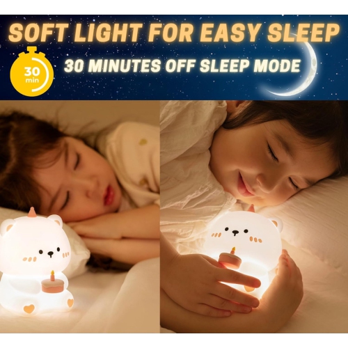 YOULIGHTS Bear Night Light, Bear Lamp, Cake Night Light for Nursery, Soft Silicone Lamp Cute Night Light, Dimmable and Rechargeable for Nursery,Kids