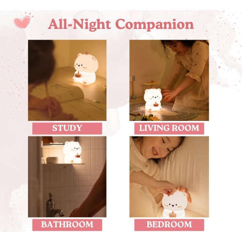 YOULIGHTS Bear Night Light, Bear Lamp, Cake Night Light for Nursery, Soft Silicone Lamp Cute Night Light, Dimmable and Rechargeable for Nursery,Kids