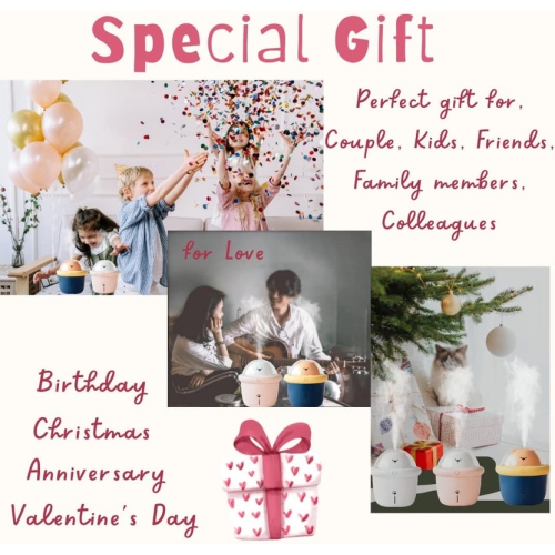 YOULIGHTS Portable Mini Ultrasonic Bear Humidifier, Silent and Auto-off Function, Cute Cool Mist Small Air Humidifier with USB for Bedroom, Home