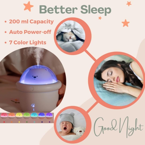 YOULIGHTS Portable Mini Ultrasonic Bear Humidifier, Silent and Auto-off Function, Cute Cool Mist Small Air Humidifier with USB for Bedroom, Home