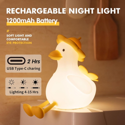 YOULIGHTS Hat Duck Night Light, Cute Lamp, Rechargeable LED Touch Lamp, Dimmable Silicone Bedside Lamp with 30 Minutes Timer and USB for Baby