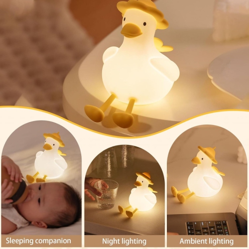 YOULIGHTS Hat Duck Night Light, Cute Lamp, Rechargeable LED Touch Lamp, Dimmable Silicone Bedside Lamp with 30 Minutes Timer and USB for Baby