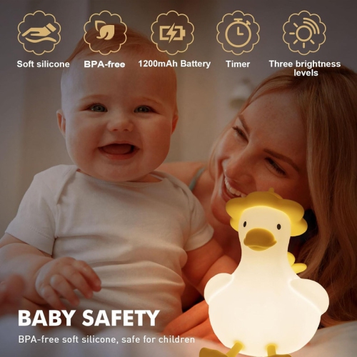 YOULIGHTS Hat Duck Night Light, Cute Lamp, Rechargeable LED Touch Lamp, Dimmable Silicone Bedside Lamp with 30 Minutes Timer and USB for Baby