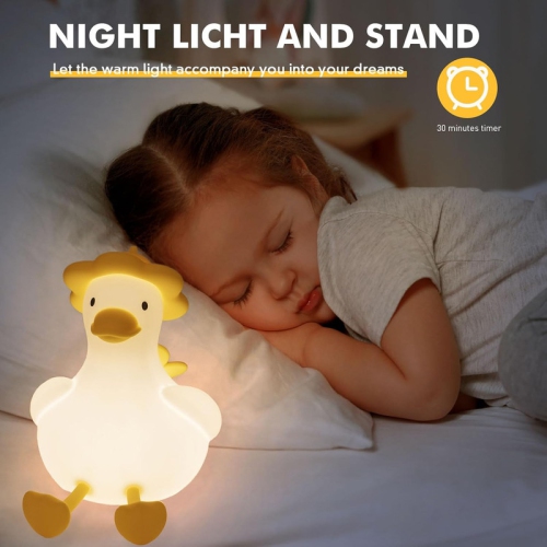 YOULIGHTS Hat Duck Night Light, Cute Lamp, Rechargeable LED Touch Lamp, Dimmable Silicone Bedside Lamp with 30 Minutes Timer and USB for Baby