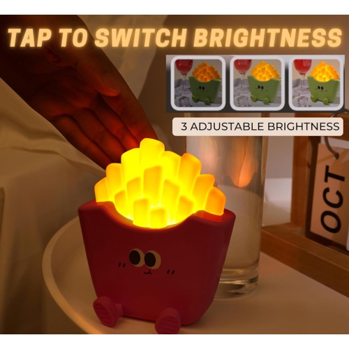 YOULIGHTS Children's bedroom night light, LED charging lamp, dimmable cute night light, French fries children's gift suitable for baby bedside