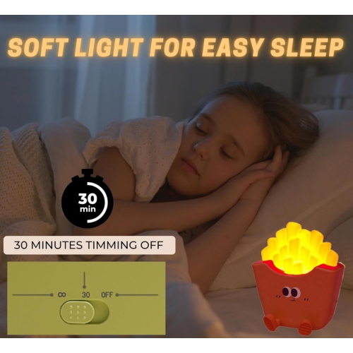 YOULIGHTS Children's bedroom night light, LED charging lamp, dimmable cute night light, French fries children's gift suitable for baby bedside