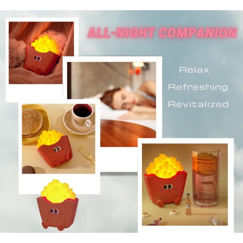 YOULIGHTS Children's bedroom night light, LED charging lamp, dimmable cute night light, French fries children's gift suitable for baby bedside