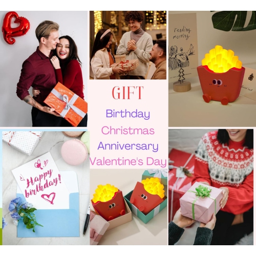 YOULIGHTS Children's bedroom night light, LED charging lamp, dimmable cute night light, French fries children's gift suitable for baby bedside