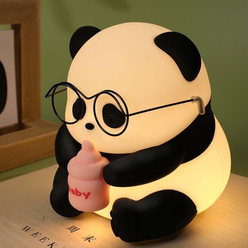 YOULIGHTS Panda Night Light, Rechargeable Silicone Glasses Panda Squishy Cute Lamp,3 Level Dimmable Touch Baby Night Light, Bedside Lamp for