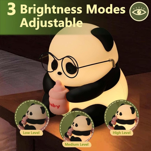 YOULIGHTS Panda Night Light, Rechargeable Silicone Glasses Panda Squishy Cute Lamp,3 Level Dimmable Touch Baby Night Light, Bedside Lamp for