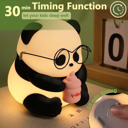 YOULIGHTS Panda Night Light, Rechargeable Silicone Glasses Panda Squishy Cute Lamp,3 Level Dimmable Touch Baby Night Light, Bedside Lamp for