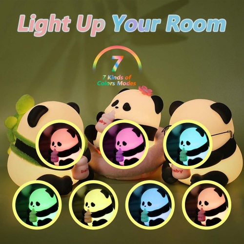 YOULIGHTS Panda Night Light, Rechargeable Silicone Glasses Panda Squishy Cute Lamp,3 Level Dimmable Touch Baby Night Light, Bedside Lamp for