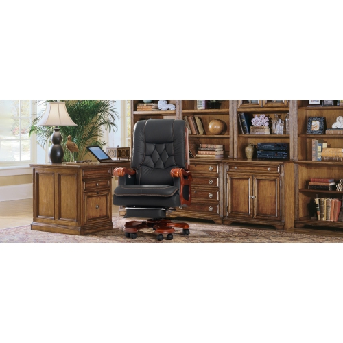 Kinnls Evan Massage Office Chair with Footrest,Genuine Leather Managerial Executive Chair Fully Reclining with Solid Wood Handrail