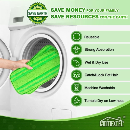 HOMEXCEL Microfiber Mop Pads Compatible with Swiffer Sweeper Mops, Reusable and Machine Washable Floor Mop Pad Refills, Mop Head Replacements for