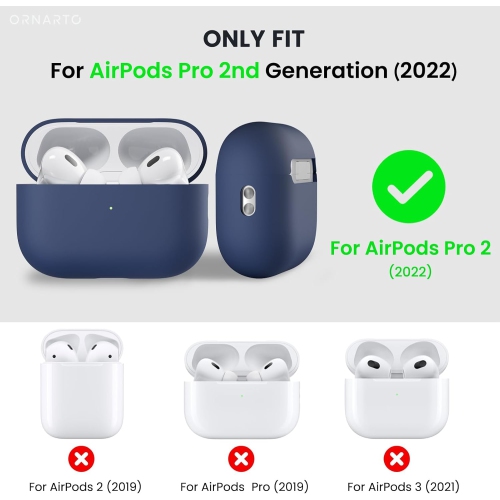 ORNARTO pour étui AirPods Pro 2, étui protecteur en silicone liquide pour AirPods Pro 2nd génération avec cordon Étui souple en silicone visible à