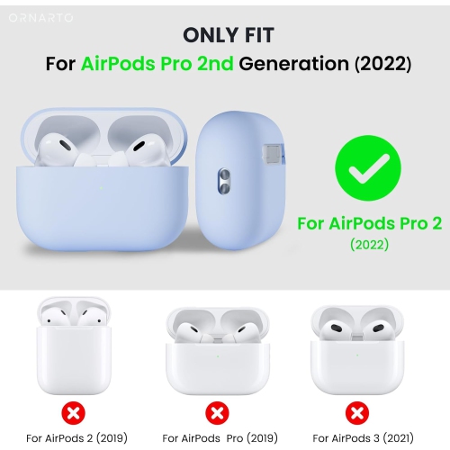 ORNARTO for AirPods Pro 2 Case, Protective Liquid Silicone Case Cover for AirPods Pro 2nd Generation with Lanyard Soft Skin Front LED Visible