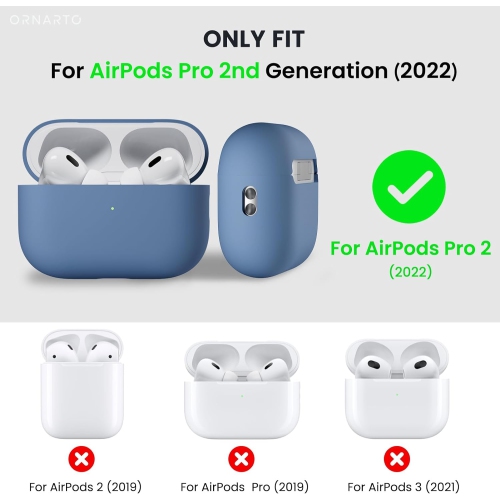 ORNARTO for AirPods Pro 2 Case, Protective Liquid Silicone Case Cover for AirPods Pro 2nd Generation with Lanyard Soft Skin Front LED Visible