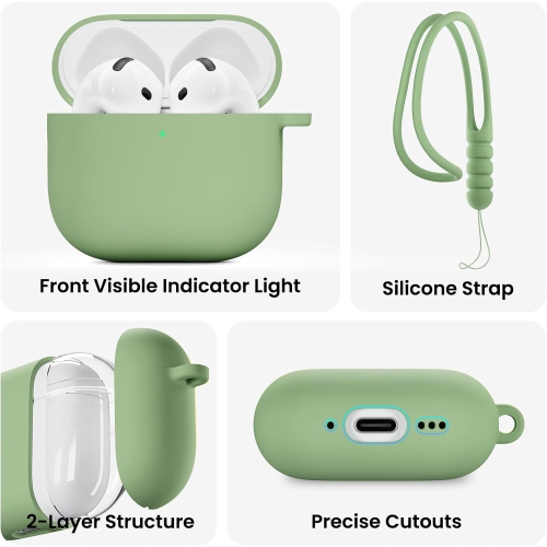 ORNARTO for AirPods 4th Generation Case, Protective Liquid Silicone Case Cover for AirPods 4th Generation with Lanyard Soft Skin Front LED Visible