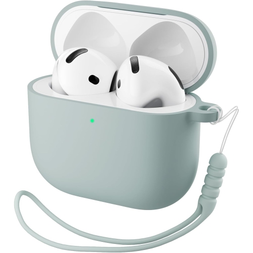 ORNARTO for AirPods 4th Generation Case, Protective Liquid Silicone Case Cover for AirPods 4th Generation with Lanyard Soft Skin Front LED Visible