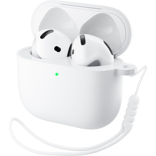 ORNARTO  for Airpods 4Th Generation Case (2024), Protective Liquid Silicone Case Cover for Airpods 4Th Generation \w Lanyard Soft Skin Front Led