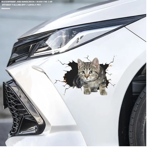 Autocollant voiture 3D simulation Cute Cat rayures pour couvrir l'autocollant corps