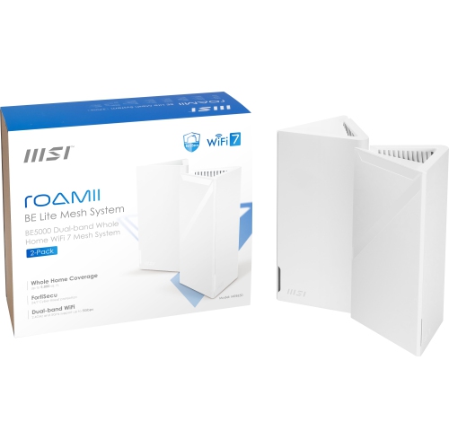 Routeur système maillé Roamii BE Lite de MSI - Paquet de 2 blanc arctique, 802.11be, Wi-Fi 7 BE5000 et rétrocompatible