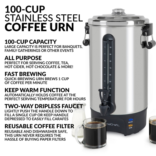 HomeCraft™ Quick-Brewing 1500-Watt, 100-Cup Coffee Urn, Stainless Steel
