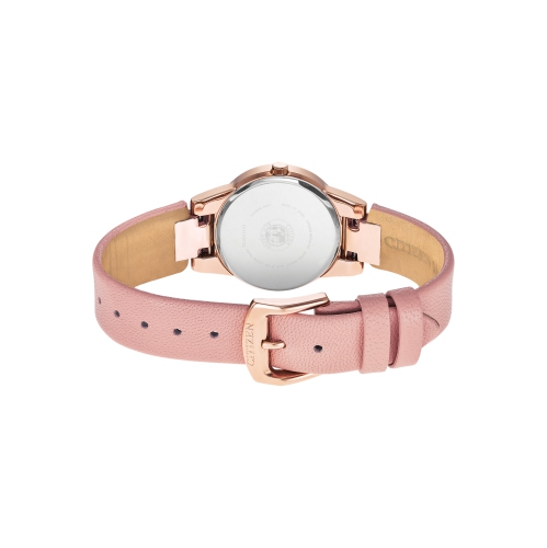 Montre pour femmes Axiom Eco-Drive 30 mm de Citizen avec boîtier en acier inoxydable rose doré et bracelet en cuir rose avec cadran argenté